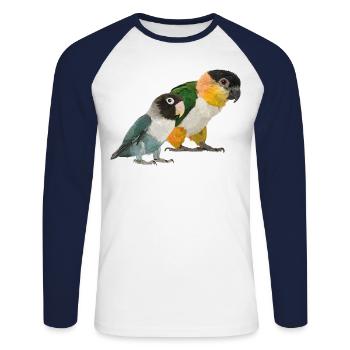 Caique und Agapornis - Unisex Baseballshirt langarm - Weiß/Navy - Vorne - Nik (191cm)