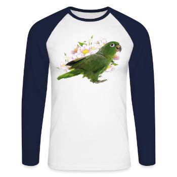 Perroquet couronne bleue - T-shirt baseball manches longues Homme - blanc/marine - Devant - Nik (191cm)