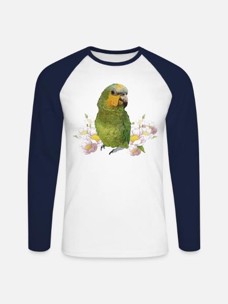 The Orange-winged Parrot - Unisex Long Sleeve Baseball T-Shirt - white/navy
