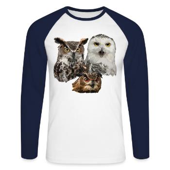 Owls - Unisex Long Sleeve Baseball T-Shirt - white/navy - Front - Nik (191cm)