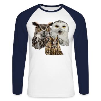 Owls - Unisex Long Sleeve Baseball T-Shirt - white/navy - Front - Nik (191cm)