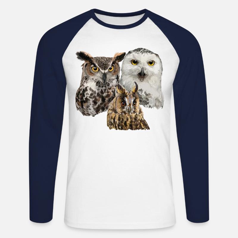 Eulen - Unisex Baseballshirt langarm - Weiß/Navy