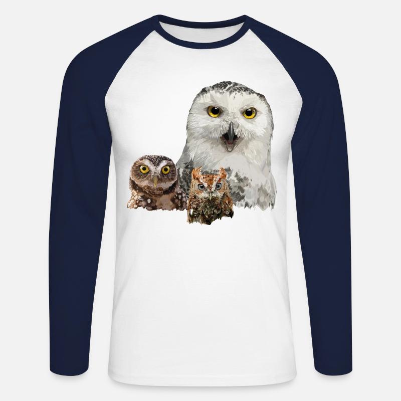 Eule, Eule und Eule - Unisex Baseballshirt langarm - Weiß/Navy