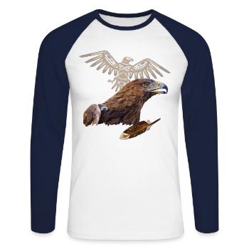 golden eagle - Unisex Long Sleeve Baseball T-Shirt - white/navy - Front - Nik (191cm)