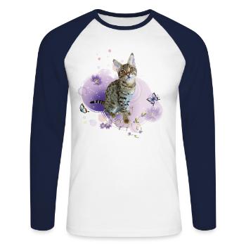 Tabby - T-shirt baseball manches longues Homme - blanc/marine - Devant - Nik (191cm)