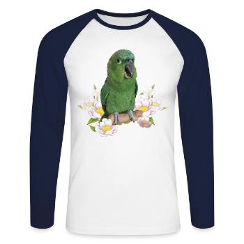 Der Farinöse Papagei - Unisex Baseballshirt langarm - Weiß/Navy - Vorne - Nik (191cm)