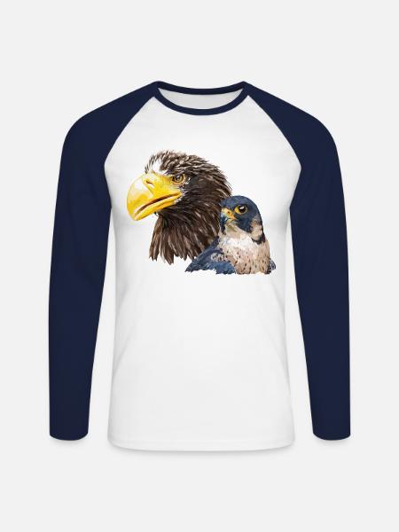 Pigargo géant et faucon pèlerin - T-shirt baseball manches longues Homme - blanc/marine