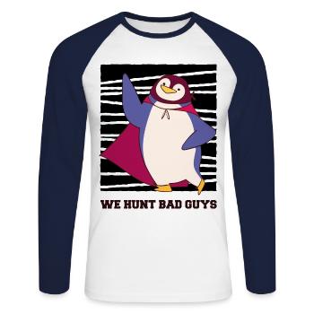 Funny penguin dressed up - Unisex Long Sleeve Baseball T-Shirt - white/navy - Front - Nik (191cm)