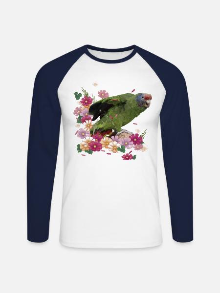 The Red-tailed Parrot - Unisex Long Sleeve Baseball T-Shirt - white/navy