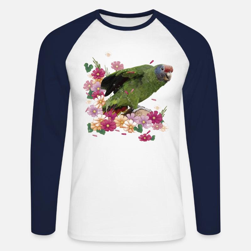 Der Rotschwanzpapagei - Unisex Baseballshirt langarm - Weiß/Navy