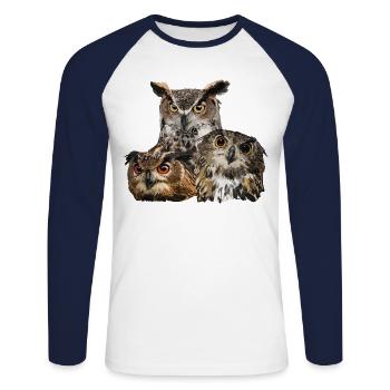 Nächtliche Raubvögel - Unisex Baseballshirt langarm - Weiß/Navy - Vorne - Nik (191cm)