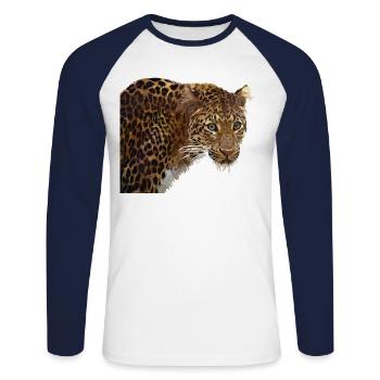 Leopard - Unisex Long Sleeve Baseball T-Shirt - white/navy - Front - Nik (191cm)