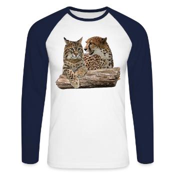 Lynx and Cheetah - Unisex Long Sleeve Baseball T-Shirt - white/navy - Front - Nik (191cm)