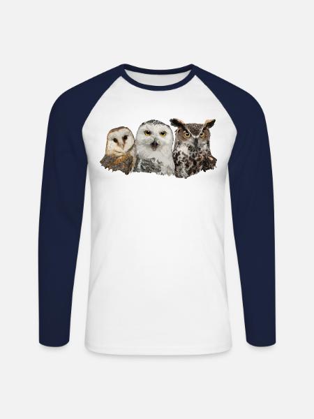 Owls and owl - Unisex Long Sleeve Baseball T-Shirt - white/navy