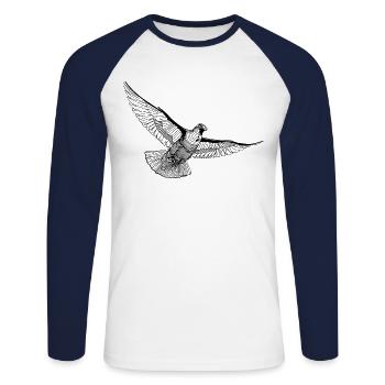 Dessin au trait illustration colombe volante - T-shirt baseball manches longues Homme - blanc/marine - Devant - Nik (191cm)