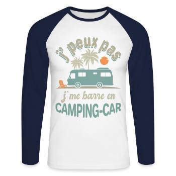 camping car je me barre en camping car humour - T-shirt baseball manches longues Homme - blanc/marine - Devant - Nik (191cm)