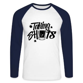 Taking Shots! schwarz - Unisex Baseballshirt langarm - Weiß/Navy - Vorne - Nik (191cm)