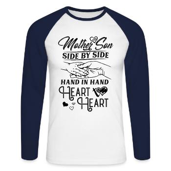Mère Fils T-Shirt Noël Cool Design Noël - T-shirt baseball manches longues Homme - blanc/marine - Devant - Nik (191cm)