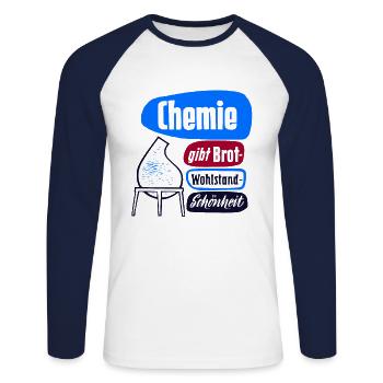 DDR CHIMIE VEB Propagande Rétro Industrie Design - T-shirt baseball manches longues Homme - blanc/marine - Devant - Nik (191cm)