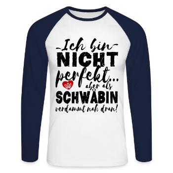 Schwäbisch Schwäbin lustig - Unisex Baseballshirt langarm - Weiß/Navy - Vorne - Nik (191cm)