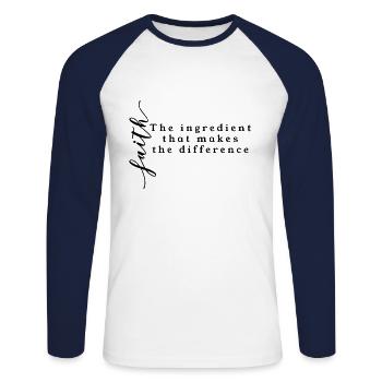 Vêtements de foi et citations de foi - T-shirt baseball manches longues Homme - blanc/marine - Devant - Nik (191cm)