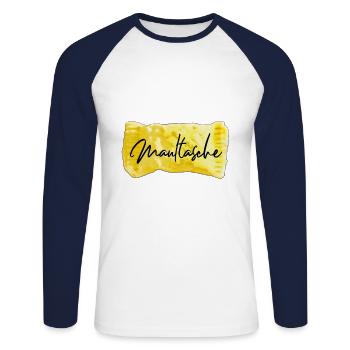 Maultasche | - Unisex Baseballshirt langarm - Weiß/Navy - Vorne - Nik (191cm)