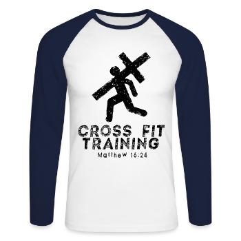 Sport Fitness & Chemises chrétiennes - T-shirt baseball manches longues Homme - blanc/marine - Devant - Nik (191cm)