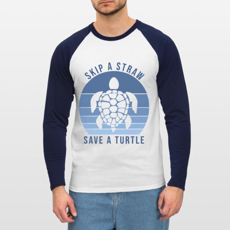 Turtle Skip Straw Save Turtle & Plastic Ocean Unisex Long Sleeve Baseball T-Shirt