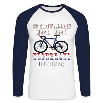 Radsport ich muss nur nach Holland Rad fahren - Unisex Baseballshirt langarm - Weiß/Navy - Vorne - Nik (191cm)