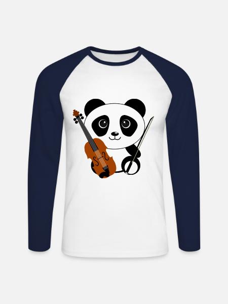 Panda with violin - Unisex Baseballshirt langarm - Weiß/Navy