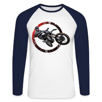 Motocross - Unisex Baseballshirt langarm - Weiß/Navy - Vorne - Nik (191cm)