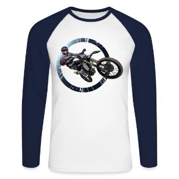 Motocross - Unisex Baseballshirt langarm - Weiß/Navy - Vorne - Nik (191cm)