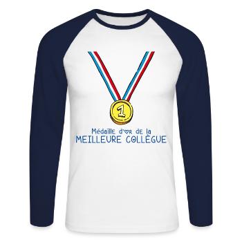 T-shirt Médaille d'or de la meilleur collègue - T-shirt baseball manches longues Homme - blanc/marine - Devant - Nik (191cm)