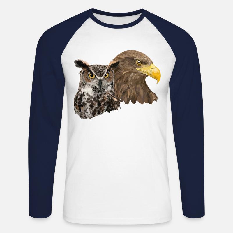 Pigargo und Eule - Unisex Baseballshirt langarm - Weiß/Navy