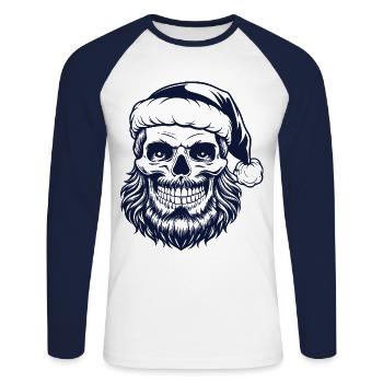 Crâne de Père Noël - T-shirt baseball manches longues Homme - blanc/marine - Devant - Nik (191cm)