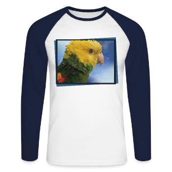 Der Gelbkopfpapagei - Unisex Baseballshirt langarm - Weiß/Navy - Vorne - Nik (191cm)