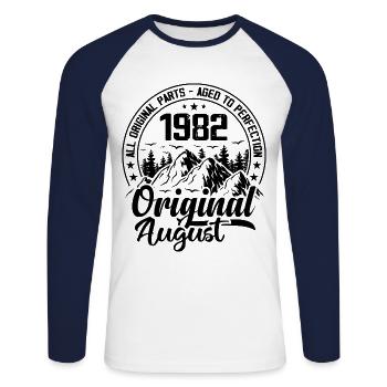 1982 August Original: 42 Years Anniversary Gift - Unisex Long Sleeve Baseball T-Shirt - white/navy - Front - Nik (191cm)