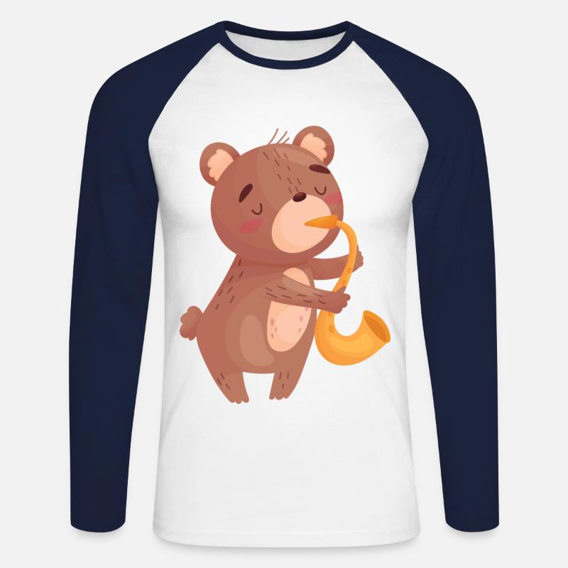Bear & saxophone - Unisex Long Sleeve Baseball T-Shirt - white/navy