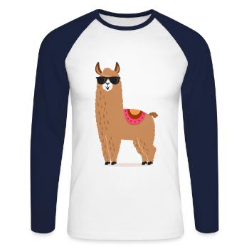 Happy Life Llama T-Shirt Alpaca - Unisex Long Sleeve Baseball T-Shirt - white/navy - Front - Nik (191cm)