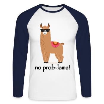 No Prob-lama T-Shirt - Unisex Baseballshirt langarm - Weiß/Navy - Vorne - Nik (191cm)