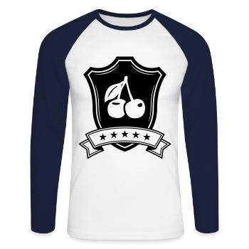 Kirschen schild - Unisex Baseballshirt langarm - Weiß/Navy - Vorne - Nik (191cm)