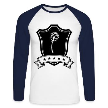 Rose Schild - Unisex Baseballshirt langarm - Weiß/Navy - Vorne - Nik (191cm)