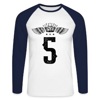 5 Number crown - Unisex Long Sleeve Baseball T-Shirt - white/navy - Front - Nik (191cm)
