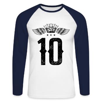 10 Couronne numérique - T-shirt baseball manches longues Homme - blanc/marine - Devant - Nik (191cm)