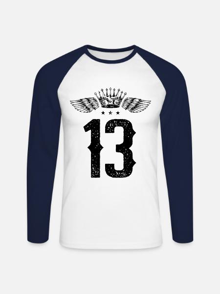 13 Zahl Krone - Unisex Baseballshirt langarm - Weiß/Navy