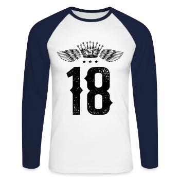 18 Zahl Krone - Unisex Baseballshirt langarm - Weiß/Navy - Vorne - Nik (191cm)