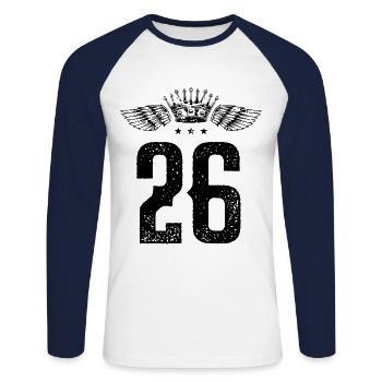 26 Number crown - Unisex Long Sleeve Baseball T-Shirt - white/navy - Front - Nik (191cm)