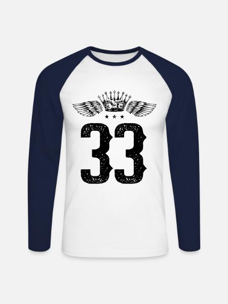 33 Number crown - Unisex Long Sleeve Baseball T-Shirt - white/navy
