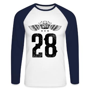 28 Zahl Krone - Unisex Baseballshirt langarm - Weiß/Navy - Vorne - Nik (191cm)