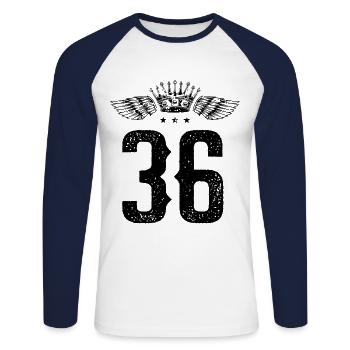 36 Number crown - Unisex Long Sleeve Baseball T-Shirt - white/navy - Front - Nik (191cm)